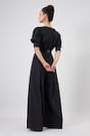 Shop_Aakaar_Black Silk Beads, Crystals V-neck Angel Sleeve Jumpsuit With Belt _at_Aza_Fashions