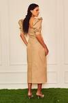 Shop_Therealb_Beige Cotton Square Neck Morden Romance Puffed Sleeve Midi Dress _at_Aza_Fashions