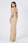 Shop_S&N by Shantnu Nikhil_Gold Textured Georgette Embellished V Neck Draped Gown _at_Aza_Fashions