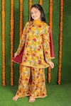 Shop_The Pony & Peony CO._Yellow Rayon Lace Floral Printed Kurta Set With Ombre Dupatta _at_Aza_Fashions