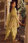 Shop_LASHKARAA_Green Net Embroidery Zari Scoop Neck Intertwined Floral Kurta Tulip Pant Set _at_Aza_Fashions