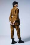 Shop_Shorshe Clothing_Gold Handloom Cotton Embroidery Checkered Pattern Blazer And Pant Set_at_Aza_Fashions