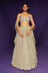 Buy_Rishi And Soujit_Beige Crepe Embellished Sequin Sweetheart Neck Stripe Lehenga Set  _at_Aza_Fashions