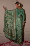 Shop_The Home Affair_Green Saree Chinon Handblock Floral Boat Striped Print Pallu With Blouse _at_Aza_Fashions