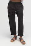 Shop_Terra Luna_Black 100% Organic Handloom Oxford Cotton Solid Drawstring Pant _at_Aza_Fashions