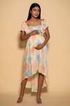 Shop_Ranng Label_Peach Soft Satin Tie And Dye Sweetheart Neck High Low Hem Dress _at_Aza_Fashions