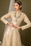 Shop_PDS by SNEHA_Ivory Silk Embroidery Mirror Work Mandarin Collar Gown  _at_Aza_Fashions