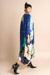 Shop_Nupur Kanoi_Blue Satin Digital Print Floral Pattern V Neck Flower Kaftan  _at_Aza_Fashions