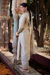 Shop_Kritika Dawar_Ivory Kurta And Palazzo Banarasi Chanderi Embroidery Gota Work Notched Set _at_Aza_Fashions