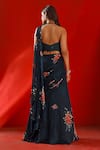 Shop_Isha Gupta Tayal_Green Chiffon Printed Floral Halter Neck Georgette Drape Saree With Crop Top _at_Aza_Fashions