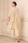 Shop_Tarun Tahiliani_Beige Embroidered Chikankari Notched Neck Kaftan Tunic And Dhoti Pant Set _at_Aza_Fashions