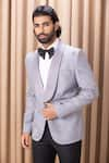 Shop_Ankit V Kapoor_Grey Suiting Hand Embroidered Tuxedo And Pant Set _at_Aza_Fashions