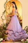 Shop_SAANJH BY LEA_Purple Armani Satin Aqsa Tiered Lehenga _at_Aza_Fashions