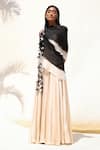 Shop_Richa Khemka_Ivory Modal Satin Leaf Tassels Draped Neck Leopard Gown _at_Aza_Fashions