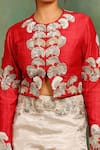 Shop_Garo_Coral Jacket  Tussar Embroidered Motifs Short And Pant Set  _at_Aza_Fashions