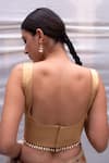 Shop_Priyanka Raajiv_Gold Silk Tissue Pearl U Neck Mangalya Sleeveless Blouse_at_Aza_Fashions