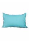 Shop_My Gift Booth_Blue Linen Pom-pom Border Cushion_at_Aza_Fashions