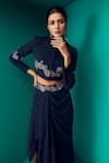 Shop_Rishi and Soujit_Blue Georgette Embroidery Placement Crop Jacket And Draped Skirt Set  _at_Aza_Fashions