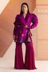 Shop_Joskai Studio_Pink Mulberry Silk Handwoven Floral Lapel Collar Jacket Kurta With Sharara _at_Aza_Fashions