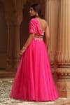 Shop_Dheeru Taneja_Pink Crepe And Organza Embroidery Alora Draped Blouse & Lehenga Set  _at_Aza_Fashions