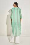 Shop_Namrata Joshipura_Green Georgette Hand Embellished Floral Patterns Aster Striped Long Back Tunic_at_Aza_Fashions