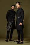 Shop_Paarsh_Black Terry Cotton Embroidered Zardozi Work Achkan Trouser Set _at_Aza_Fashions