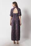 Shop_Soniya G_Brown Velvet Printed Garden V Neck Jumpsuit _at_Aza_Fashions