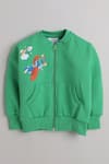 Shop_Knitting Doodles_Green Fleece Printed Aeroplane Jacket And Joggers Set  _at_Aza_Fashions