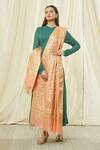Shop_Naintara Bajaj_Peach Brocade Zari, Fringe Floral Woven Banarasi Art Silk Dupatta_at_Aza_Fashions