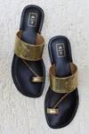 Shop_Sandalwali_Black Leather Shagufa Metallic Sandals_at_Aza_Fashions