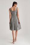 Shop_Indigo Dreams_Black Handwoven Jamdani (100% Cotton) Checkered Lavinia Dress  _at_Aza_Fashions