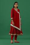 Shop_5elements_Red Modal Satin Woven Bandhani V Neck Work Wrap Anarkali With Pant _at_Aza_Fashions