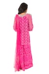 Shop_Monisha Jaising_Fuchsia Lace Embroidered Zari Deep V Kurta Chikankari Sharara Set  _at_Aza_Fashions