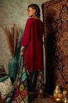 Shop_Esha L Amin_Maroon Double Georgette Printed Abstract Round Tile Placket Kurta _at_Aza_Fashions