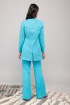 Shop_Kalakaari By Sagarika_Blue Cotton, Crepe Embroidery Collared Diamond Tile Print Blazer Pant Set _at_Aza_Fashions