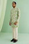 Shop_Drishti & Zahabia_Green Kurta And Bundi Dupion Silk & Pants Cotton Silk Lining Floral & Set _at_Aza_Fashions