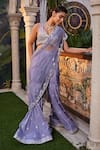 Shop_Mehak Murpana_Purple Dupion Crepe Embroidery Mirror V Neck Sharara Saree With Blouse _at_Aza_Fashions