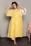 Shop_Falguni.Foram_Yellow Dress Gauze Linen Printed And Applique Hand Gathered Kaftan  _at_Aza_Fashions