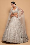 Shop_Pallavi Poddar_Grey Organza Embroidery Sequin Sweetheart Neck Amer Floral Bridal Lehenga Set _at_Aza_Fashions