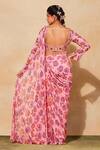 Shop_DiyaRajvvir_Pink Georgette, Tulle Beads, Cut Chintz Floral Print Pant Saree With Blouse _at_Aza_Fashions