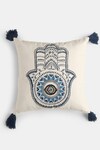 Shop_Amoliconcepts_White Cotton Embroidery Hamsa Cushion Cover_at_Aza_Fashions