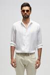Shop_Terra Luna_White 100% Linen Spread Collar Solid Shirt _at_Aza_Fashions