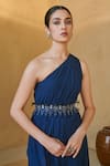 Shop_Studio Radical_Blue 100% Pure Georgette One Shoulder Gown With Slit _at_Aza_Fashions