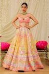 Shop_Rajbinder Chahal_Yellow Dupion Silk Embroidery Mirror Sweetheart Neck Blouse With Lehenga Set _at_Aza_Fashions