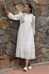 Shop_Desert Shine by Sulochana Jangir_White Handwoven Chanderi Embroidered Nature Pattern Motif Shirt Dress  _at_Aza_Fashions