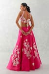 Shop_Devnaagri_Fuchsia Silk Organza Embroidery Thread V Neck Floral Bloom Lehenga Set _at_Aza_Fashions