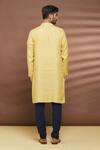 Shop_Linen Bloom_Yellow 100% Linen Embroidered Thread Work Stripe Pattern Kurta _at_Aza_Fashions