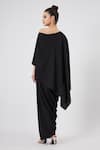 Shop_Aakaar_Black Moss Crepe Plain Crystal One Shoulder Noir Cape Gown _at_Aza_Fashions