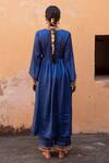 Shop_Avaasya Jaipur_Blue Cotton, Silk Lace, Tassels V-neck Neckline Embellished Kurta And Pant Set _at_Aza_Fashions