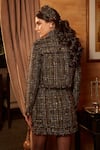 Shop_Label Deepika Nagpal_Black Tweed Checkered Pattern Collared Neck Bella Blazer And Skirt Set _at_Aza_Fashions